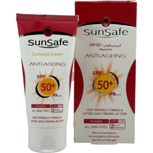 کرم ضدآفتاب سان‌سیف SPF50 سفیدکننده و ضدلک مناسب انواع پوست