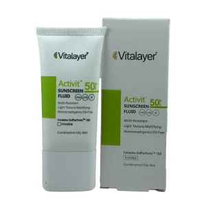 فلوئید ضد آفتاب ویتالیر Activit SPF50 مناسب پوست چرب حجم ۵۰ میلیلیتر